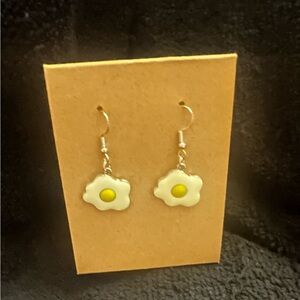 Cute White & Yellow Egg Dangle Earrings